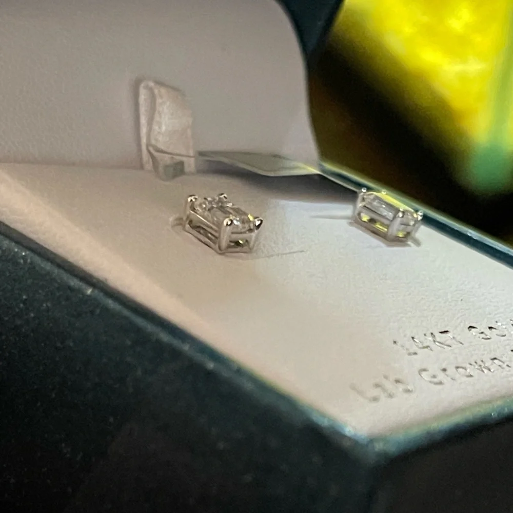 IGI Certified Emerald Cut Laboratory Grown Diamond Earrings 14K WG 1CTW NWT - Picture 9 of 9